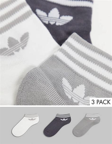 Adidas Originals Adicolor 3 Pack Ankle Socks In Grey Asos