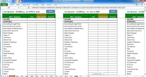 Truck Driver Income And Expense Worksheet