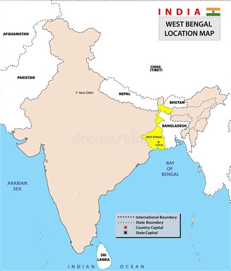 West Bengal Map Showing International And State Boundary And District