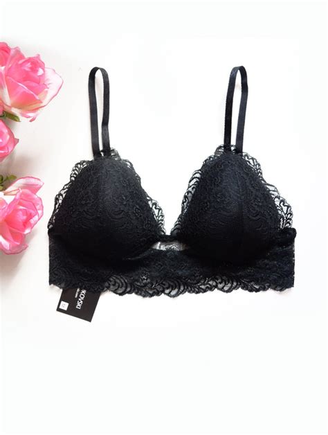 Black Lace Bralette Lace Padded Bralette Triangle Bralette Etsy