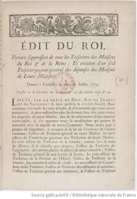 Édit portant suppression de tous les trésoriers des Maisons du Roi