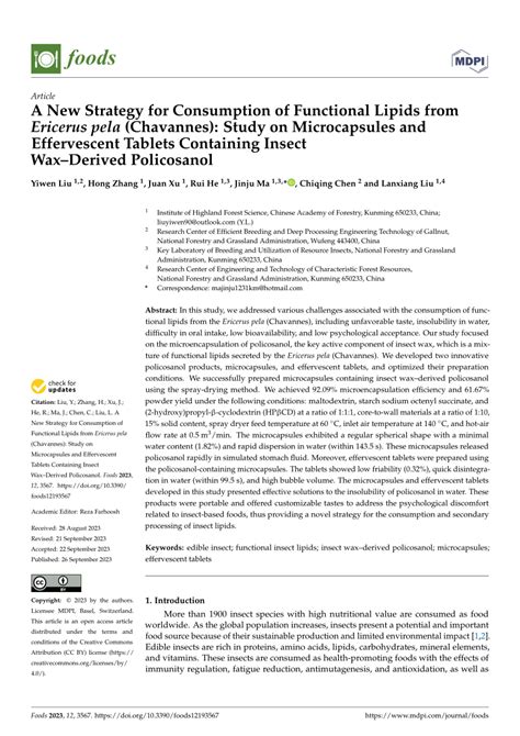 Pdf A New Strategy For Consumption Of Functional Lipids From Ericerus