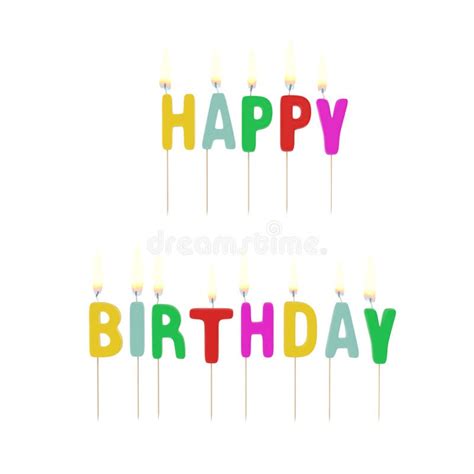 Happy Birthday Candles With Flame On White 3d Illustration Stock