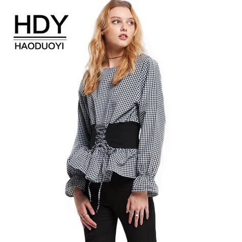 Hdy Haoduoyi Brand 2020 Autumn New In Plaid Patchwork Ruffle Women