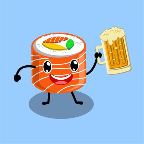 Rollo De Sushi Japon S Tomar Vector De Cerveza Vector Premium