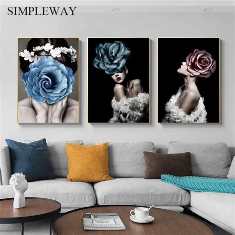 Sexy Flower Woman Abstract Canvas Painting Nordic Wall Art Poster Print