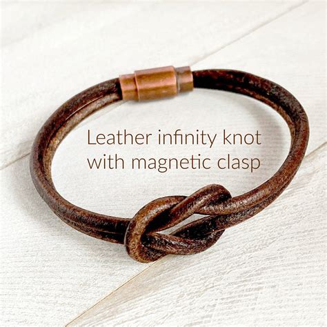 Leather Infinity Knot Bracelet With Magnetic Clasp Unisex Leather