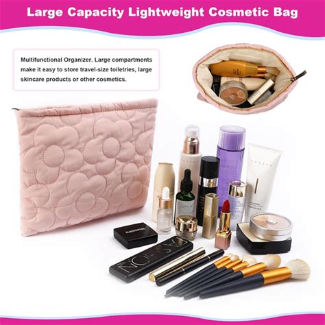 Cotton Makeup Bag Travel Cosmetic Organizer Puffy Padded Make Up Pouch