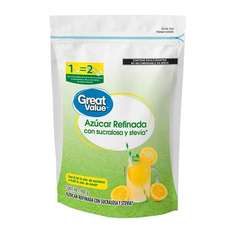 Azúcar refinada Great Value con sucralosa y stevia 900 g Walmart