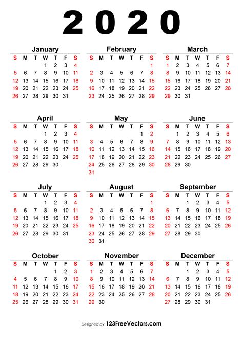 Calendar 2020 1 Page Calendar Printables Free Templates