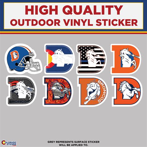 Denver Broncos D Variety Sticker Pack, High Quality Vinyl Stickers