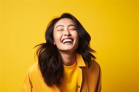 A Woman Laughing With Her Eyes Closed Premium Ai Generated Image