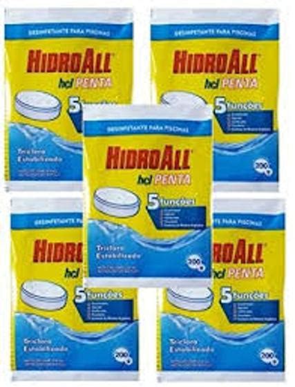 Pastilha de Cloro p Piscina Hidroall HCL Penta 5 funções 200g c 5