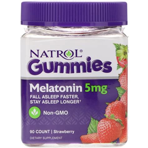 Natrol, Gummies, Melatonin, Strawberry, 5 mg, 90 Count | By iHerb