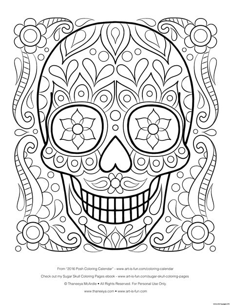 Free Sugar Skull By Thaneeya Calavera Coloring Pages Printable