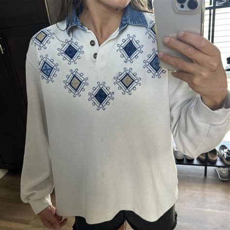 Alfred Dunner Women S White And Blue Shirt Depop