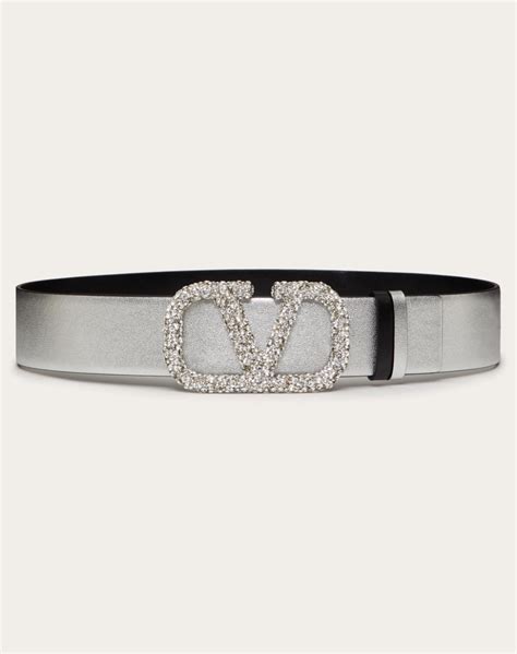 REVERSIBLE VLOGO SIGNATURE BELT IN METALLIC CALFSKIN 40 MM For Woman