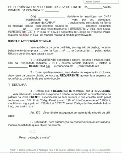 Modelo De Peti O Busca E Apreens O Criminal