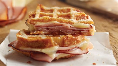 Waffled Ham and Cheese Melt With Maple Butter Recipe | Epicurious