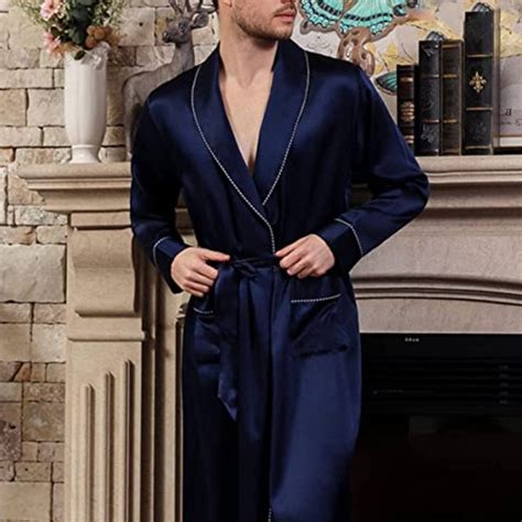 Mens Mulberry Silk Dressing Gown Male Bathrobe Nightgown