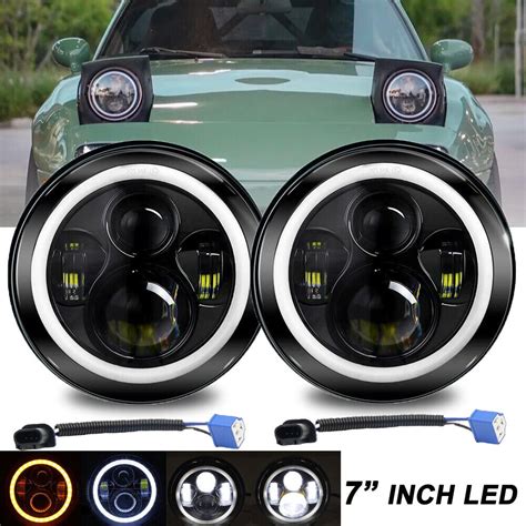 Pair Inch H Led Headlights Halo Angel Eye For Mazda Na Miata