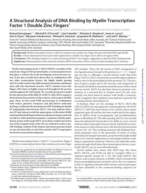 Pdf A Structural Analysis Of Dna Binding By Myelin Transcription