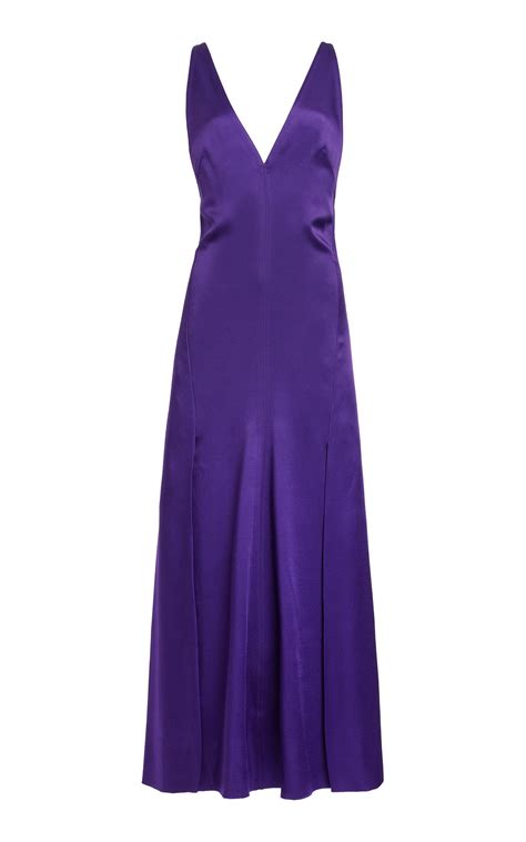 Victoria Beckham Panelled Satin And Crepe Midi Dress In Purple Lyst