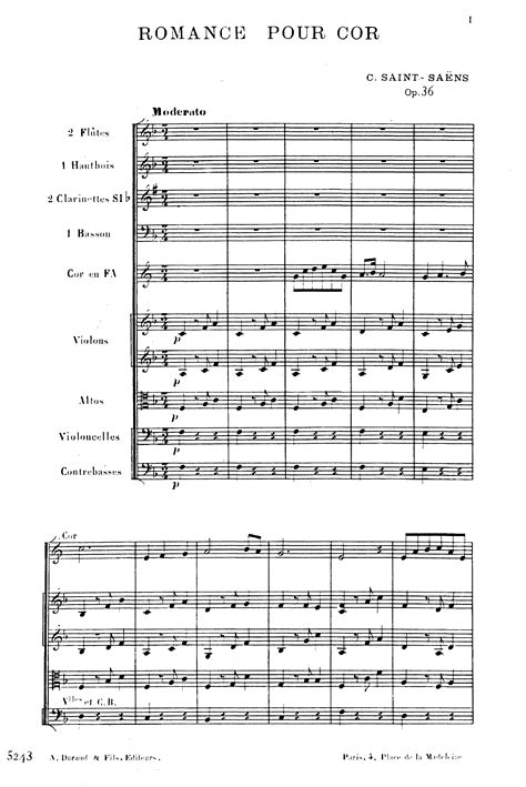 ﻿saint Saëns Camille Romance Op36 For French Horn And Ensemble Free Sheet Music For