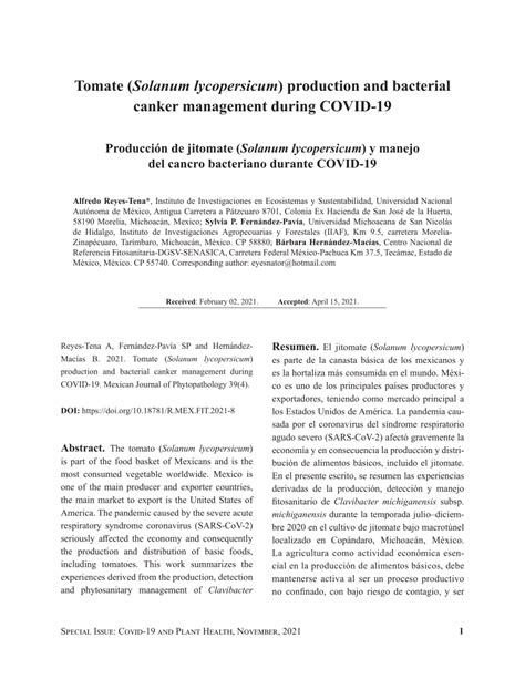 PDF Tomate Solanum Lycopersicum Production And Bacterial Canker