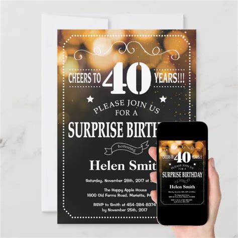 Gold Glitter Surprise 40th Birthday Invitation Zazzle