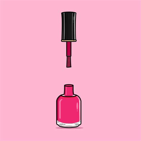 Realistic Shiny Pink Nail Polish Open Glass Bottle With Black Lid And