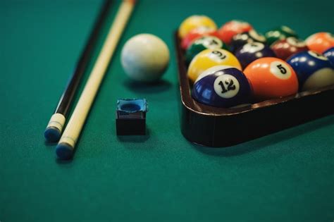 Premium Photo Playing Billiard Billiards Balls And Cue On Green