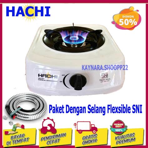 Jual Kompor Gas 1 Tungku SNI Merk Hachi Warna Putih Paket Dengan