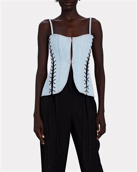 Faith Connexion Denim Lace Up Corset Top In Blue Lyst