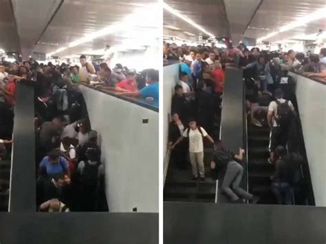 Caen personas de escaleras en metro Pantitlán por tumulto VIDEO