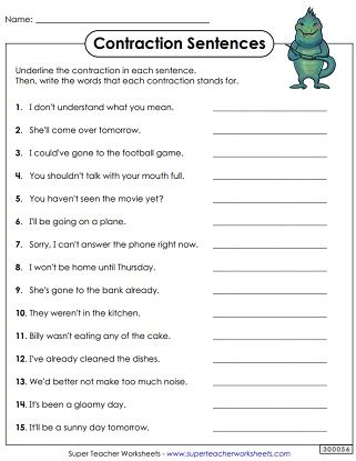 Contraction Worksheets Teaching Contractions Worksheets Library