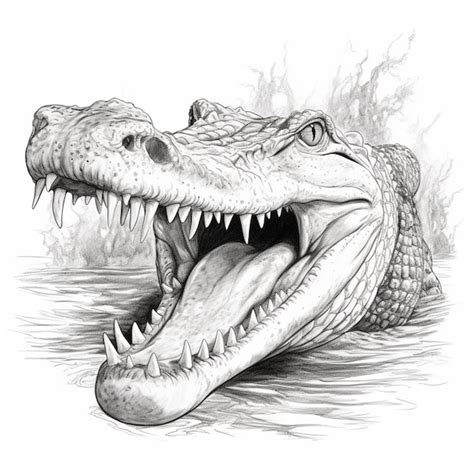 A drawing of a large alligator with its mouth open and its teeth wide ...