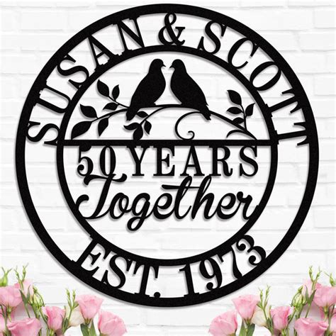 Personalized Anniversary Metal Sign Custom Round Design With Birds