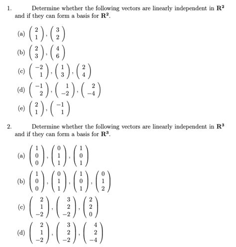 Solved 1 Determine Whether The Following Vectors Are