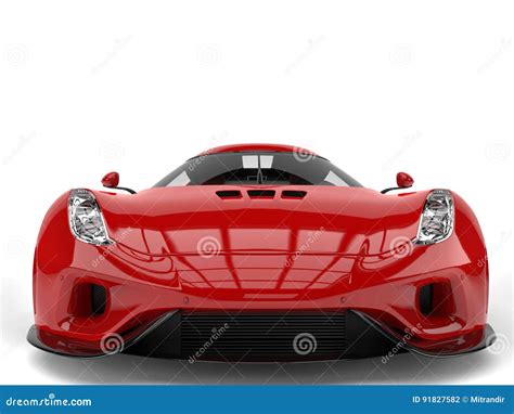 Amazing Fiery Red Super Car Front View Closeup Shot Stock