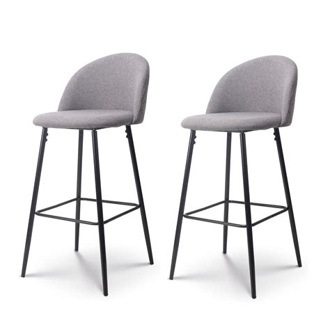 KOSMI Lot de 2 tabourets de bar gris rembourrés et pieds en métal