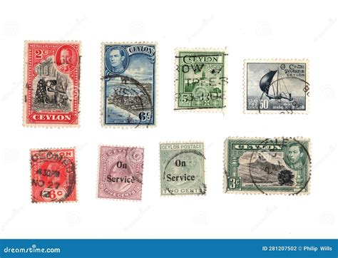 Vintage Postage Stamps From Ceylon Editorial Photography Image Of