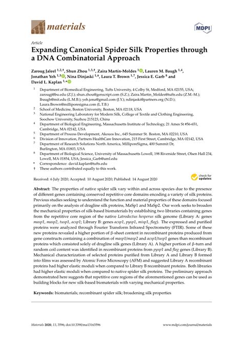 Pdf Expanding Canonical Spider Silk Properties Through A Dna