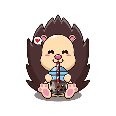 Hedgehog bebida boba leche té dibujos animados vector ilustración