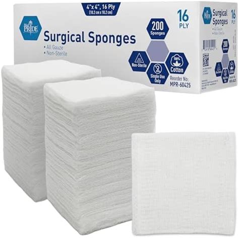 Med Pride Surgical Sponges 200 Pack 4 X 4 16 Plygauze