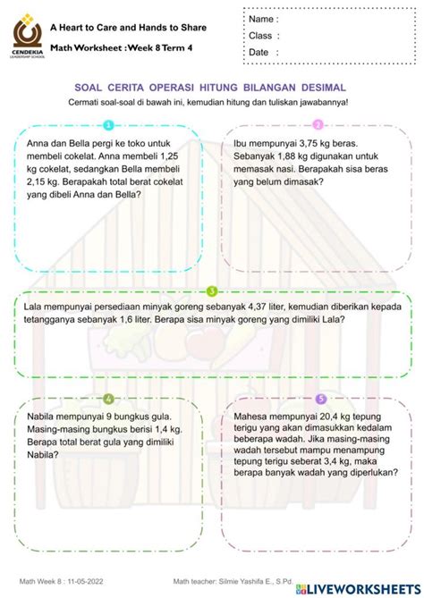 Soal Cerita Operasi Hitung Bilangan Desimal Worksheet Penjumlahan Dan