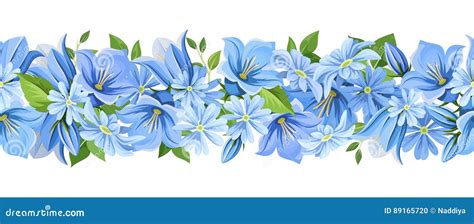 Blue Background With Border And Flowers. Illustration. Royalty-Free ...