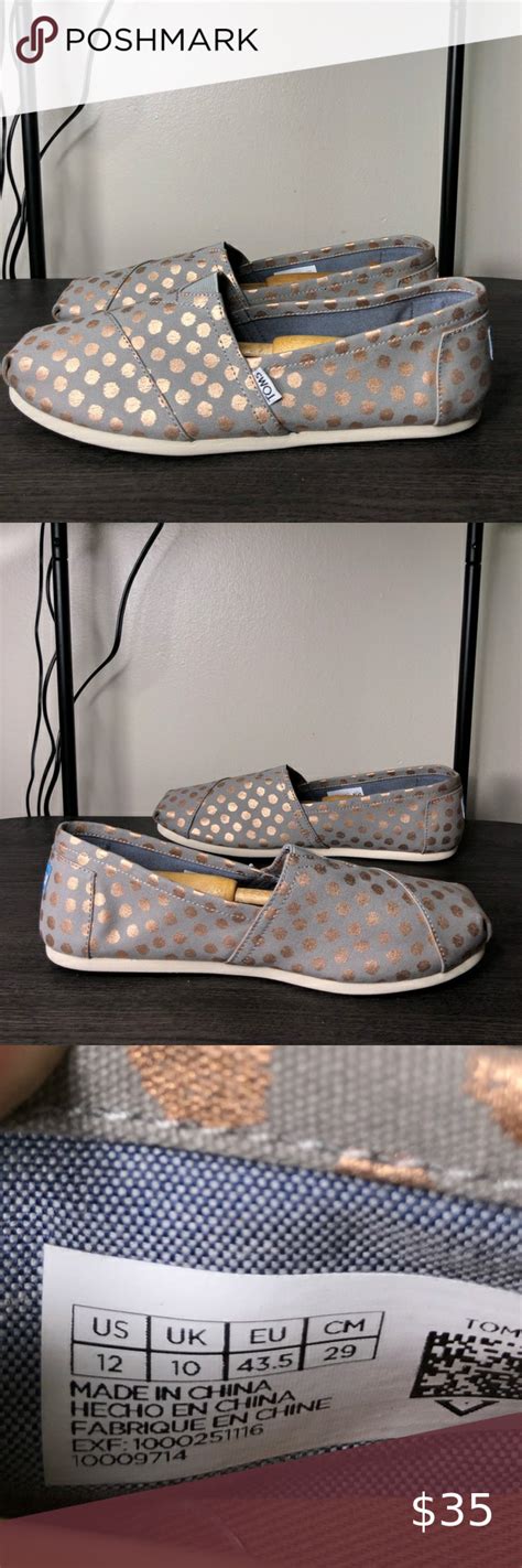 Toms Gray And Rose Gold Polka Dot Slip On Flats Sz 12 Gold Polka Dots