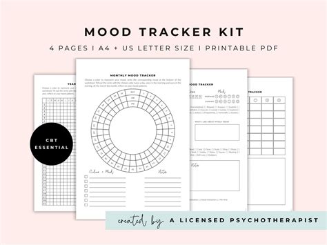 Mood Tracker Worksheet I Cbt Therapy Journal I Mindfulness I Etsy