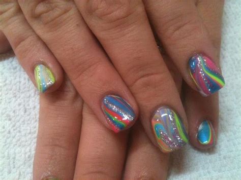 Neon Water Marble Nail Design By Tish Marble Nail Designs Nail Art